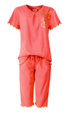 Irresistible Dames Pyjama - 3/4 Broek- Korte Mouwen - V Hals - Oranje