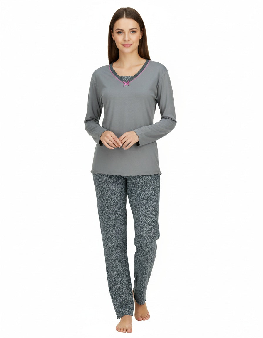 Irresistible Dames Pyjama - Lange Mouwen - V Hals - Khaki Groen