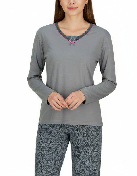 Irresistible Dames Pyjama - Lange Mouwen - V Hals - Khaki Groen