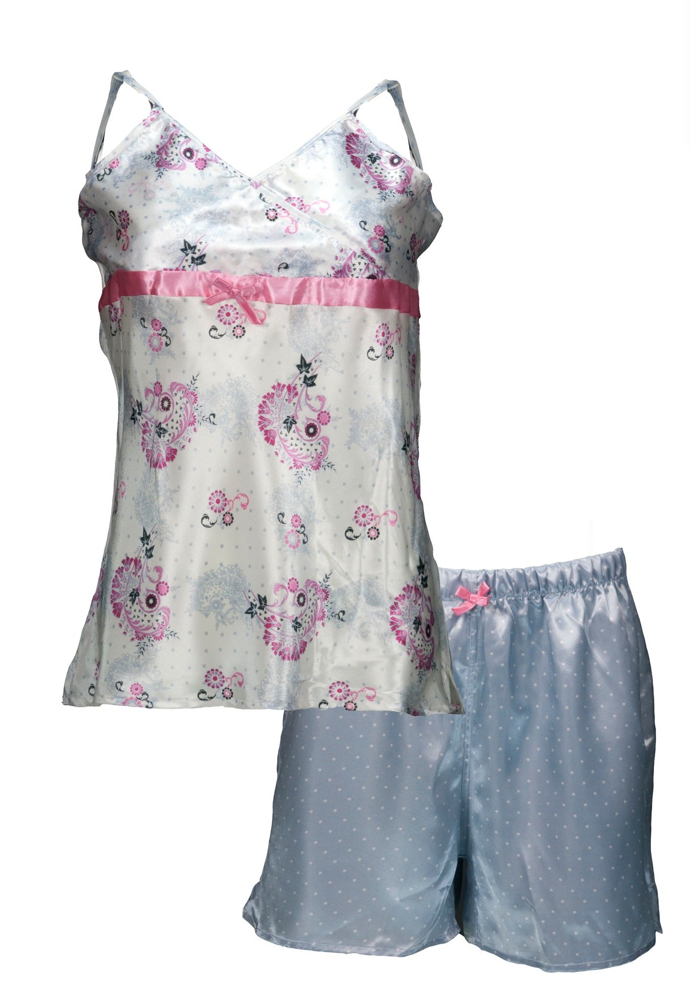 Irresistible Dames Shortama - Satijn - V Hals - Blauw