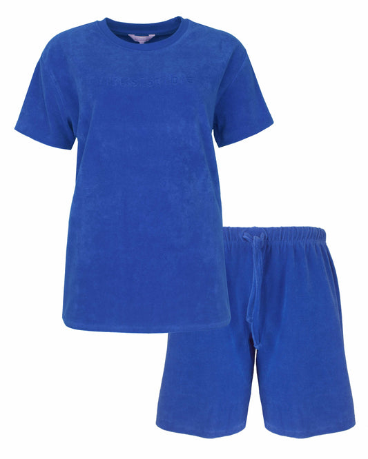 Irresistible Dames Badstof Shortama - Korte mouwen - Blauw