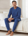 MEQ Heren Pyjama - V-hals - Lange Mouw - Blauw