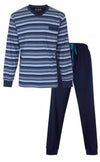 MEQ Heren Pyjama - V hals - Zijzakken - Gestreept - Blauw