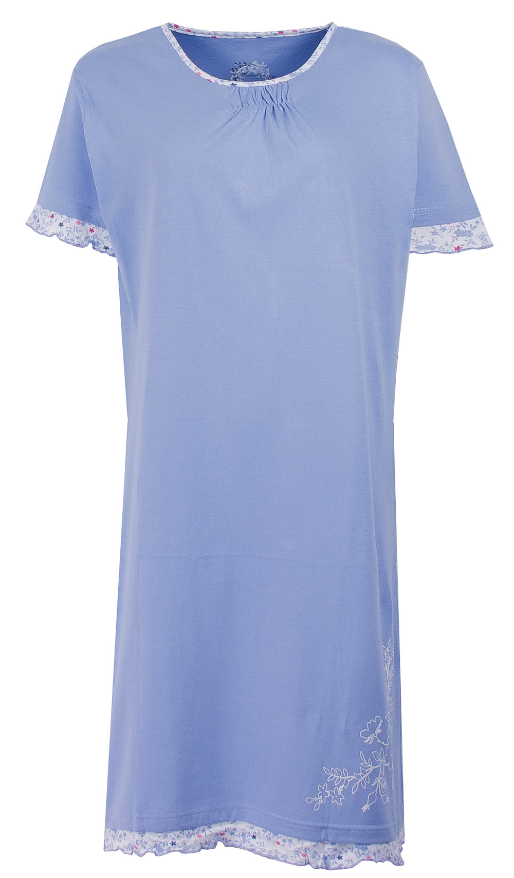 Medaillon Dames Nachthemd - 100% Gekamde Katoen - Licht Blauw
