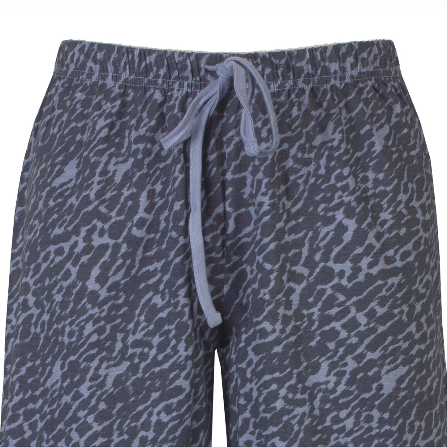 Grijze dames shortama broek met luipaardprint en een aantrekkoord in de taille