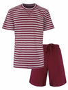 MEQ Heren Shortama - Pyjama Set - Witte Strepen - Rood