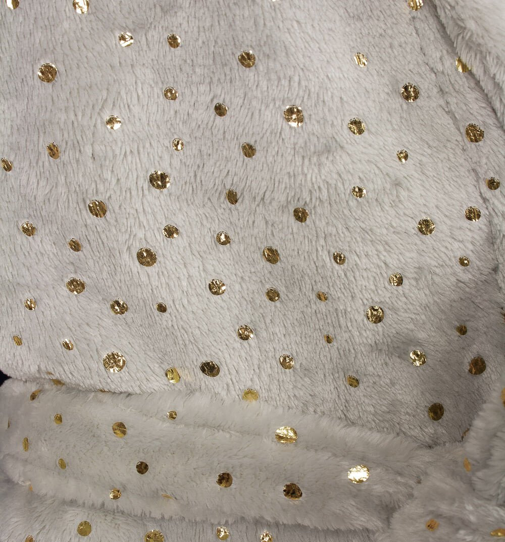 Lichtgrijze fleece badjas met gouden stippen patroon, zacht en warm materiaal, idedames