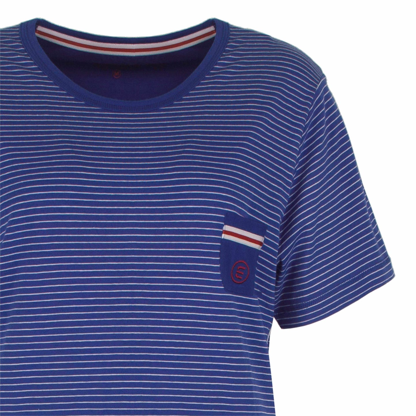 Gestreept kobaltblauw nachthemd met korte mouwen, ronde hals en klein zakje met logo op de mouw