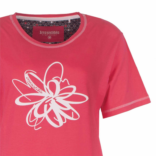 Rood nachthemd met korte mouwen en een witte bloem print op de voorkant, merk Irresistible.