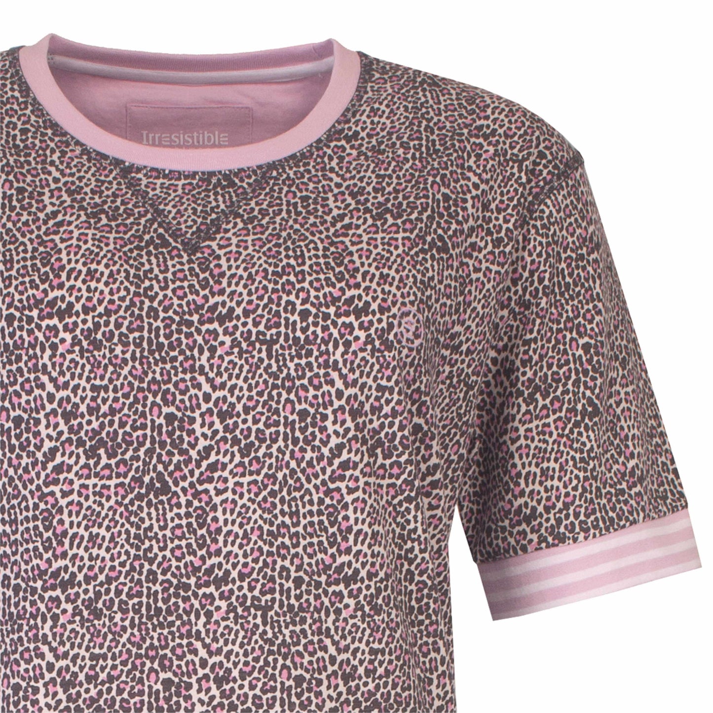 Dames nachthemd met lila luipaardprint, roze accenten en korte mouwen van het merk Irresistible