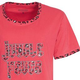 Rood nachthemd met korte mouwen, panterprint details en 'Jungle Fever' tekst op de voorkant
