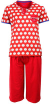 Irresistible Dames Pyjama - 3/4 Broek - Polo Sluiting - Rood