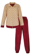 Irresistible dames Velours Huispak - Lange Mouwen - Rood en Beige