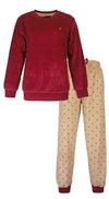 Irresistible Dames Velours Pyjama - Lange Mouwen - Ronde Hals - Rood