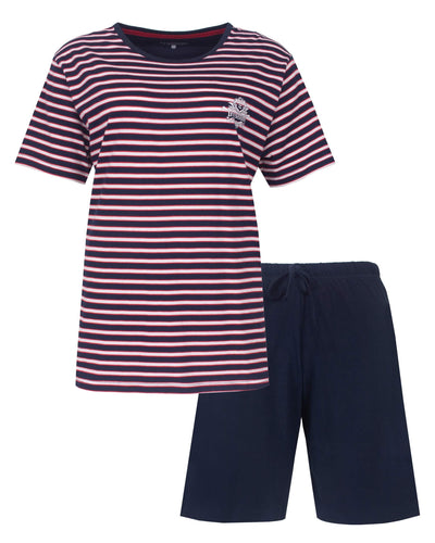 Irresistible Dames Shortama - Gestreept - Kote Mouwen - Donker Blauw