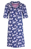 Medaillon Dames Nachthemd - Doorknoop - Bloemen dessin - Blauw