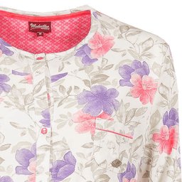 Dames nachthemd met bloemenprint, lange mouwen, ronde hals en borstzakje met kroontje detail.