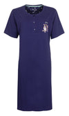 Medaillon Dames Nachthemd - 100% Katoen - Donker Blauw