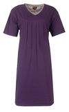 Medaillon Dames Nachthemd - Katoen - V Hals - Paars