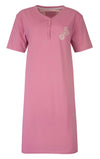 Medaillon Dames Nachthemd - Korte Mouwen - Knoopjes - Roze