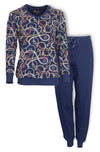 Medaillon Dames Pyjama - 100% Gekamde Katoen - Blauw