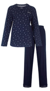 Medaillon Dames Pyjama - Bloemetjes - Katoen - Donker Blauw