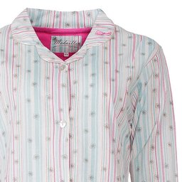 Gestreepte pyjama top in roze en blauw tinten met knopen, gemaakt van 100% katoen voor dames