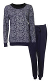 Medaillon Dames Pyjama - Katoen - Ronde Hals - Blauw