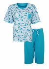 Medaillon Dames Pyjama - Katoen - Bloemenprint - Turquoise