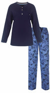 Medaillon Dames Pyjama - Lange Mouwen - Gebloemd - Blauw