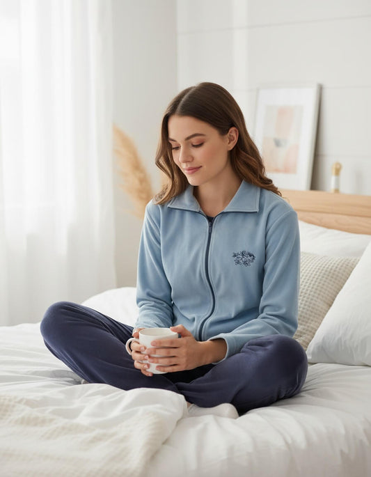 Medaillon dames Huispak - Velours - Lichtblauw - achteraanzicht