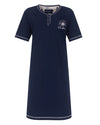 Medaillon Dames Nachthemd - Korte Mouwen - Katoen - Donker Blauw