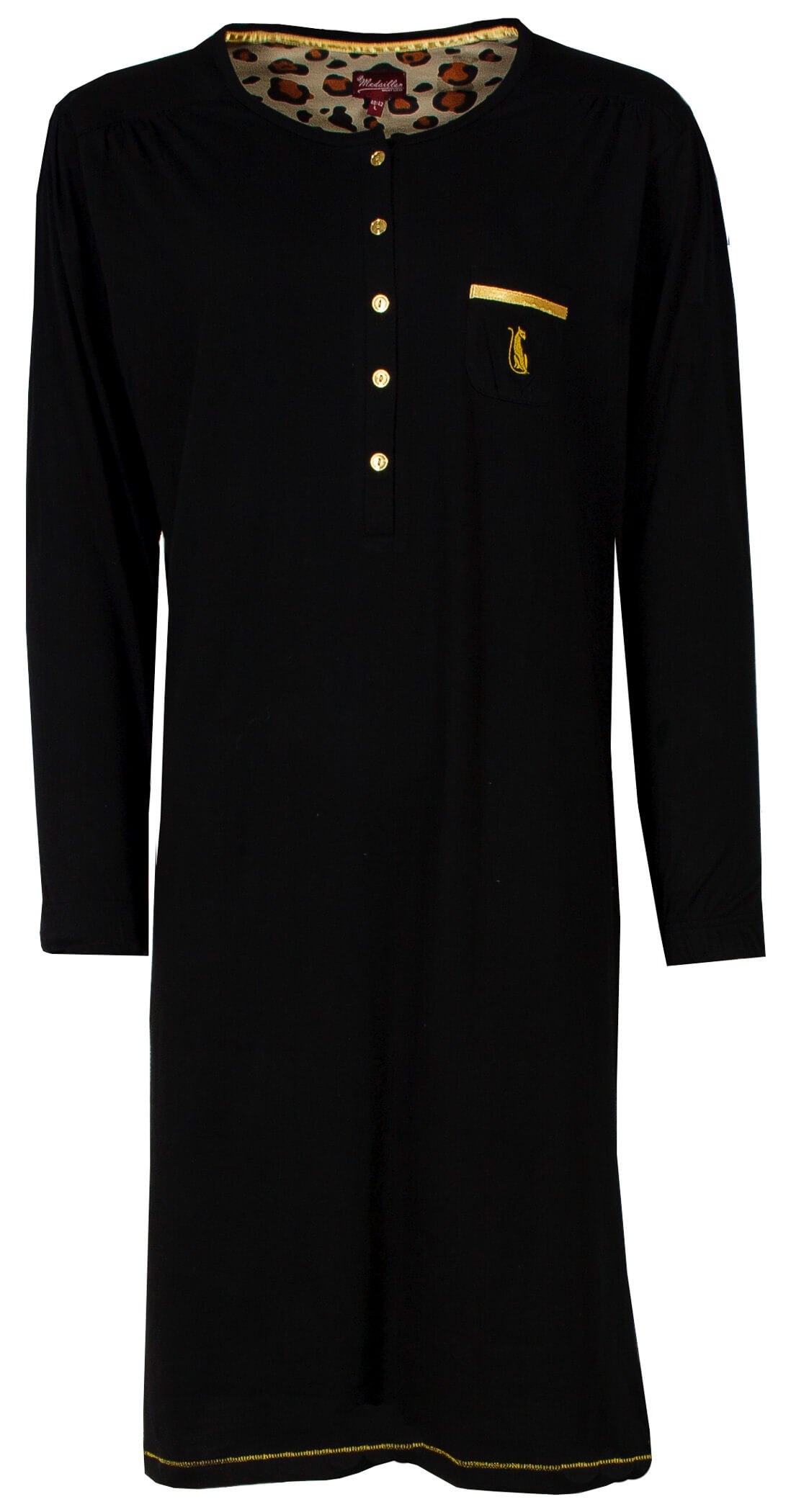 Medaillon Dames Pyjama - Lange Mouwen - Polo sluiting - Zwart - vooraanzicht