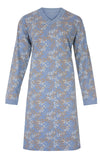 Medaillon Dames Nachthemd - Lange Mouwen - Allover print - Blauw