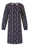Medaillon dames Nachthemd - Lange Mouwen - Donker Blauw