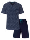 MEQ Heren Shortama - Pyjama Set - Geometrisch Patroon - Blauw