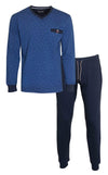 MEQ Heren Pyjama - Met Zijzakken - 100% Katoen - Blauw
