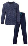 MEQ Heren Pyjama - Geometrisch Patroon - Katoen - Navy Blauw
