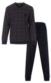 MEQ Heren Pyjama - Geometrische Print - Katoen - Navy Blauw
