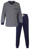 MEQ Heren Pyjama - Met boorden - 100% Gekamde Katoen - Blauw