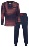 MEQ Heren Pyjama - 100% Katoen - V Hals - Marine Blauw
