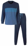 MEQ Heren Pyjama - Gestreept Dessin - V Hals - Donker Blauw