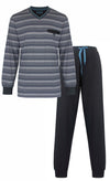 MEQ Heren Pyjama - 100% Gekamde Katoen - Gestreept Grijs