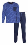 MEQ Heren Pyjama - 100% Katoen - Ronde Hals - Blauw