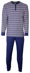 MEQ Heren Pyjama - 100% Katoen - Gestreept - Blauw/Grijs