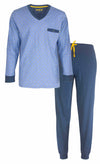 MEQ Heren Pyjama - 100% Katoen - V Hals - Licht Blauw