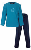 MEQ Heren Pyjama - Lange Mouw - Ronde Hals - Aqua Groen
