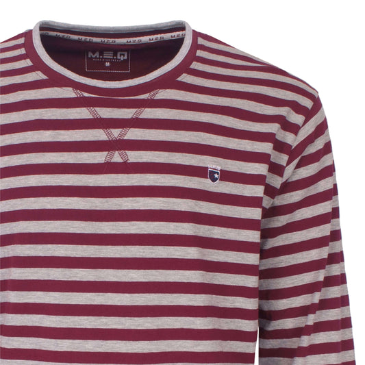 Rood-grijs gestreepte pyjama top met ronde hals, lange mouwen en klein logo op de borst.