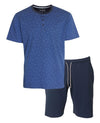 MEQ Heren Shortama - Polo Sluiting - Pyjama Set - Blauw