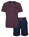 MEQ Heren Shortama - Pyjama Set - V Hals - Gestreept - Blauw